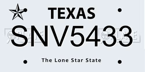 SNV5433 Texas License Plate