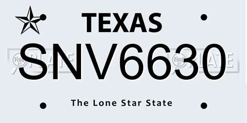 SNV6630 Texas License Plate