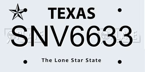 SNV6633 Texas License Plate
