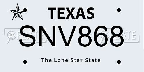 SNV868 Texas License Plate