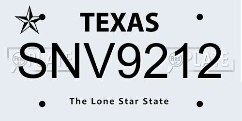 SNV9212 Texas License Plate