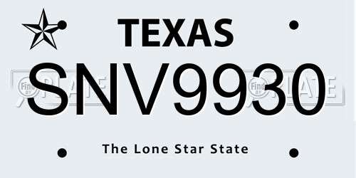 SNV9930 Texas License Plate
