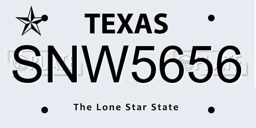 SNW5656 Texas License Plate