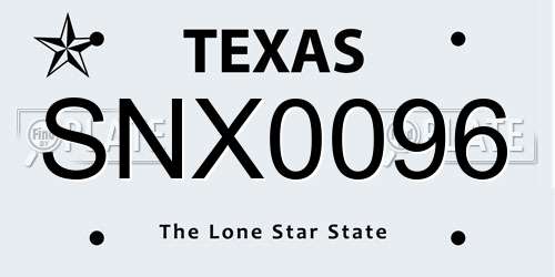 SNX0096 Texas License Plate
