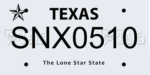 SNX0510 Texas License Plate
