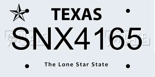 SNX4165 Texas License Plate
