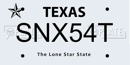 SNX54T Texas License Plate