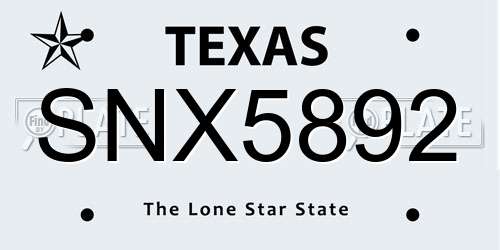 SNX5892 Texas License Plate