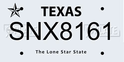 SNX8161 Texas License Plate