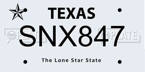 SNX847 Texas License Plate