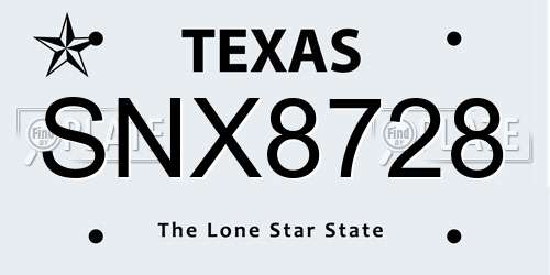 SNX8728 Texas License Plate