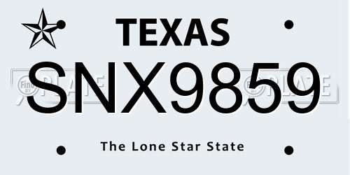 SNX9859 Texas License Plate
