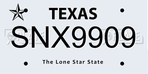 SNX9909 Texas License Plate