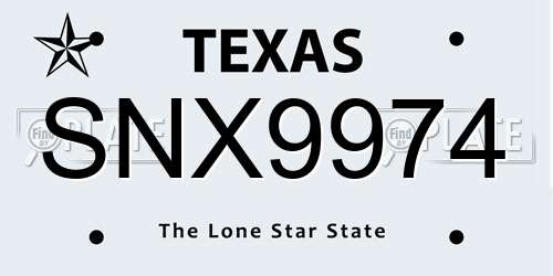 SNX9974 Texas License Plate