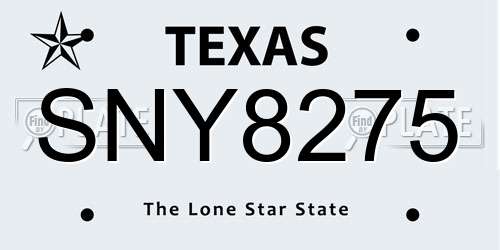 SNY8275 Texas License Plate