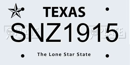 SNZ1915 Texas License Plate