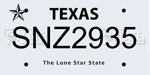 SNZ2935 Texas License Plate