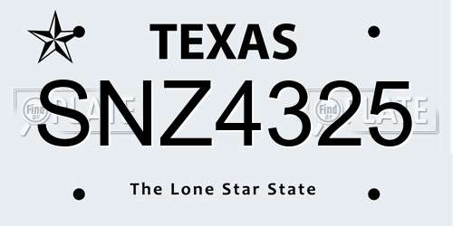 SNZ4325 Texas License Plate