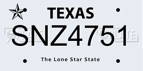 SNZ4751 Texas License Plate