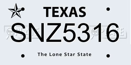 SNZ5316 Texas License Plate
