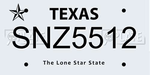 SNZ5512 Texas License Plate