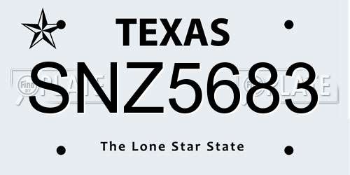 SNZ5683 Texas License Plate