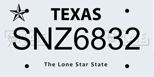 SNZ6832 Texas License Plate