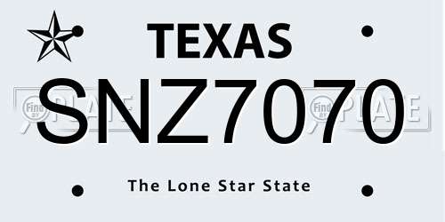 SNZ7070 Texas License Plate