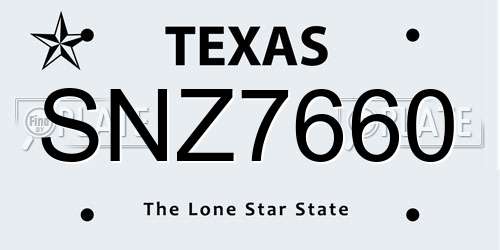 SNZ7660 Texas License Plate