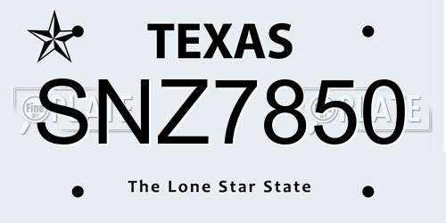 SNZ7850 Texas License Plate
