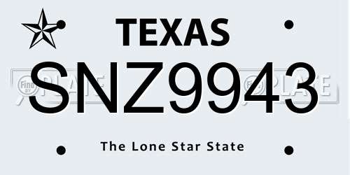 SNZ9943 Texas License Plate