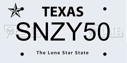 SNZY50 Texas License Plate