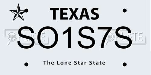 SO1S7S Texas License Plate