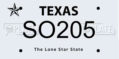 SO205 Texas License Plate