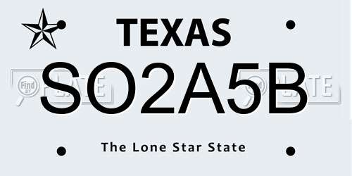 SO2A5B Texas License Plate