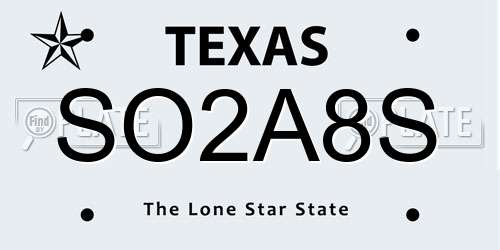 SO2A8S Texas License Plate