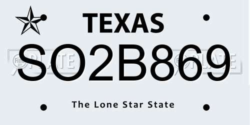SO2B869 Texas License Plate