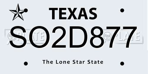 SO2D877 Texas License Plate
