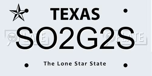 SO2G2S Texas License Plate