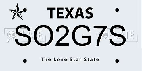 SO2G7S Texas License Plate