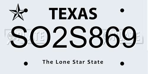 SO2S869 Texas License Plate