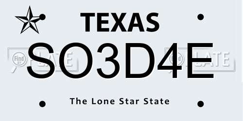 SO3D4E Texas License Plate