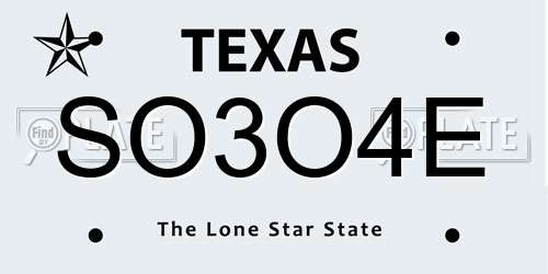 SO3O4E Texas License Plate
