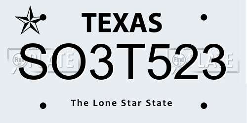 SO3T523 Texas License Plate