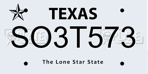SO3T573 Texas License Plate