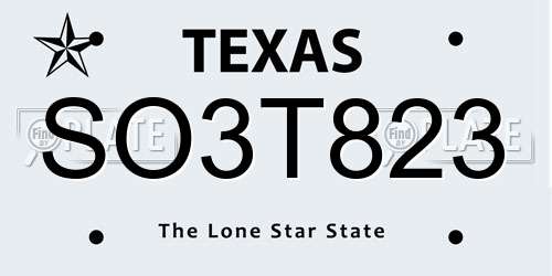 SO3T823 Texas License Plate