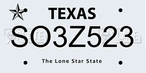 SO3Z523 Texas License Plate