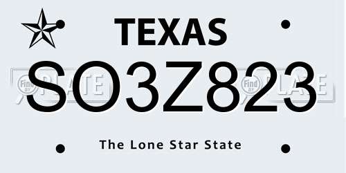 SO3Z823 Texas License Plate