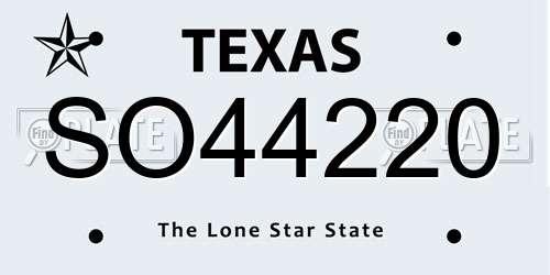 SO44220 Texas License Plate