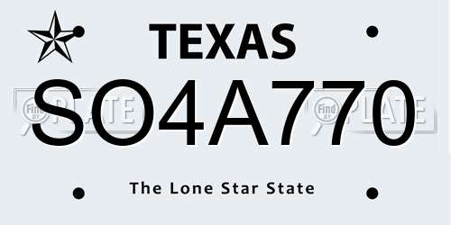SO4A770 Texas License Plate